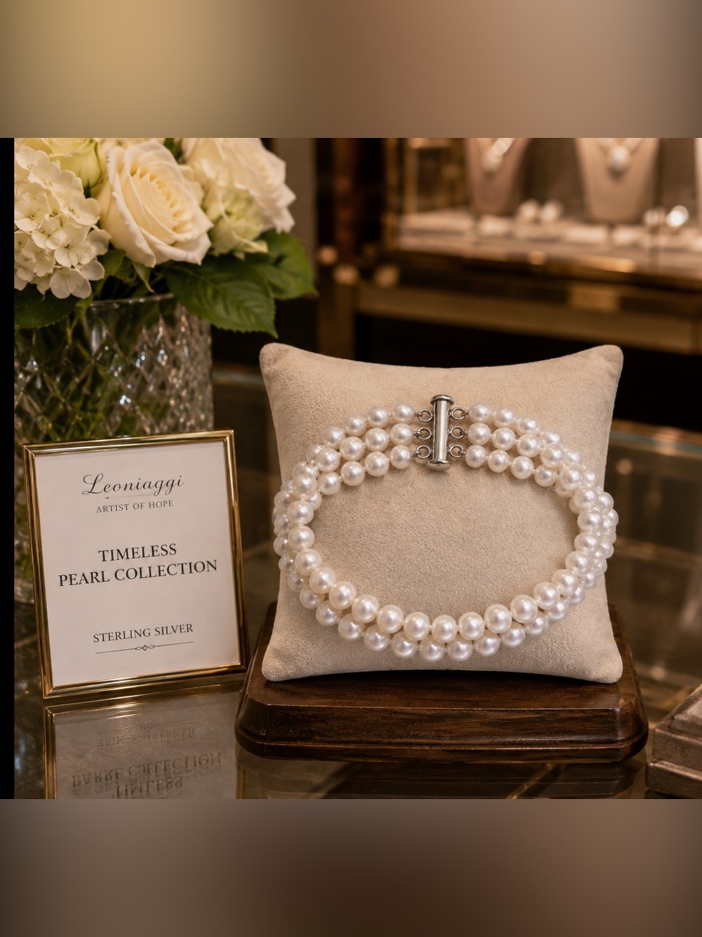 3 Row Pearl Sterling Silver Bracelet